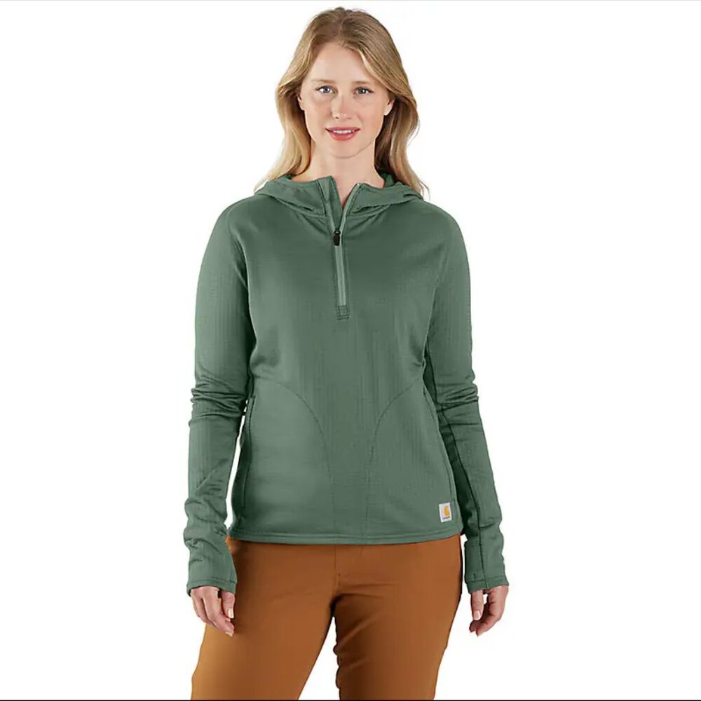 Women's Carhartt Force Relaxed Fit Half-Zip Hooded Pullover SMALL green BNWT